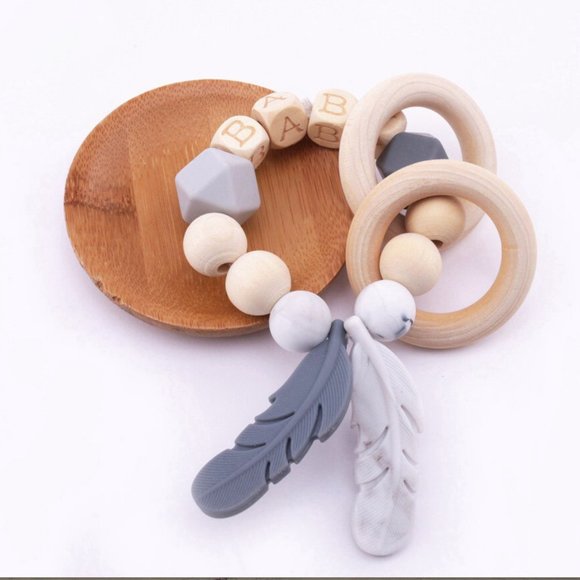 Feather Dream Catcher Baby Teething Ring, Silicone & Beech Wood, Montessori Toy - Picture 5 of 8